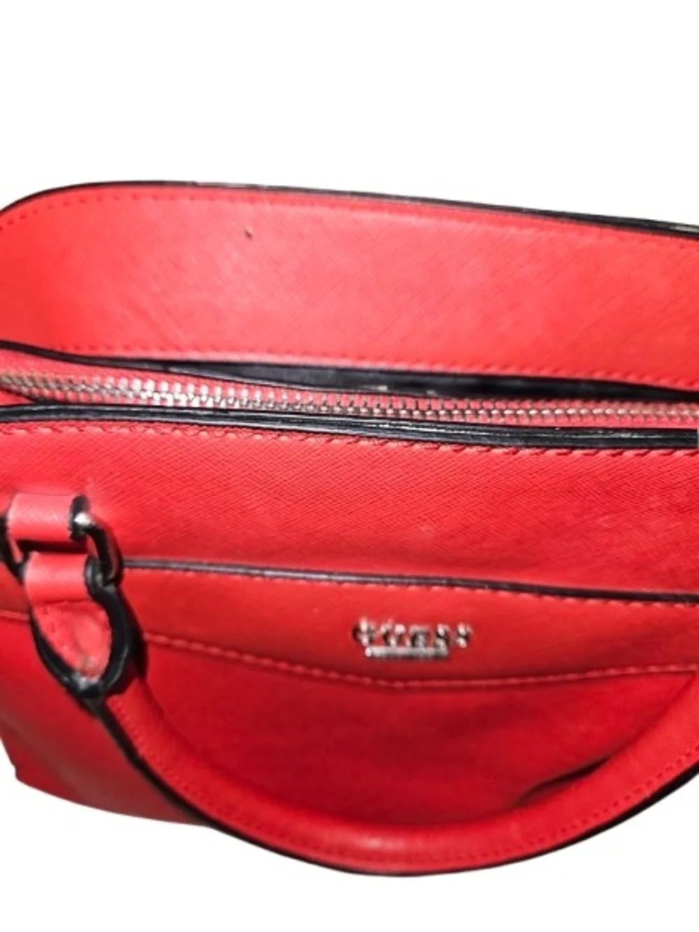 GUESS Red Saffiano Dome Satchel Crossbody Top Handle Purse Structured Bag